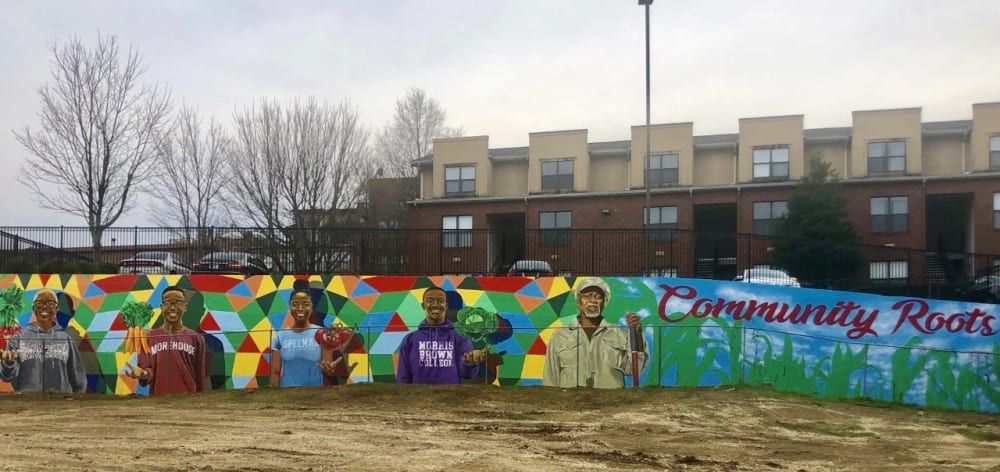 Värikäs seinämaalaus AUC:n opiskelijoista Clark Atlantasta, Morehousesta, Spelmanista ja Morris Brown Collegesta