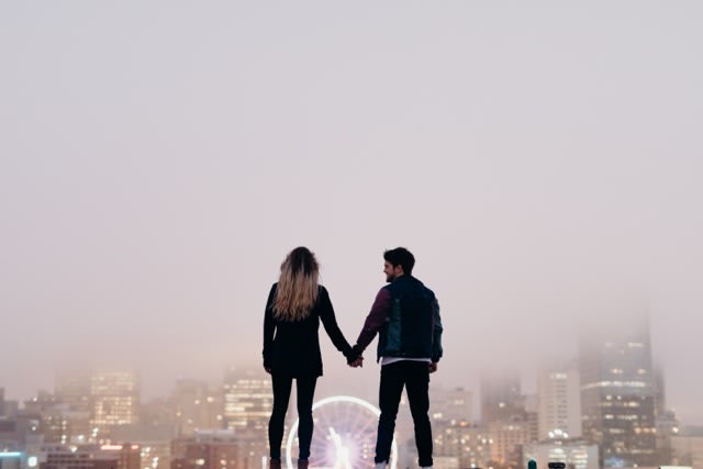 Amazing city skyline backdrop proposal on helipad at Ventanas