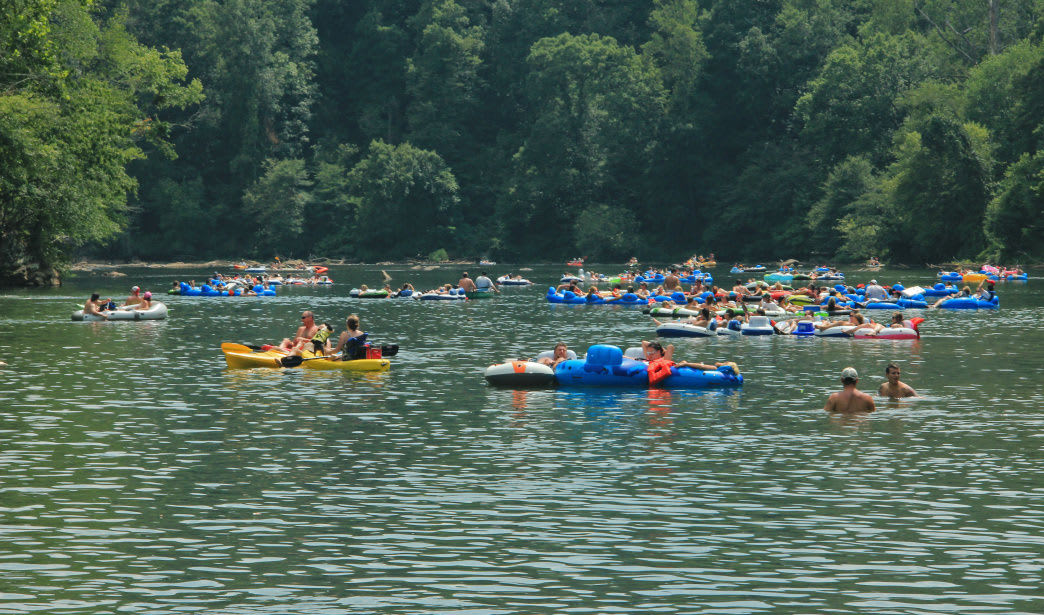 image of kids floating on the Chattahoochee River