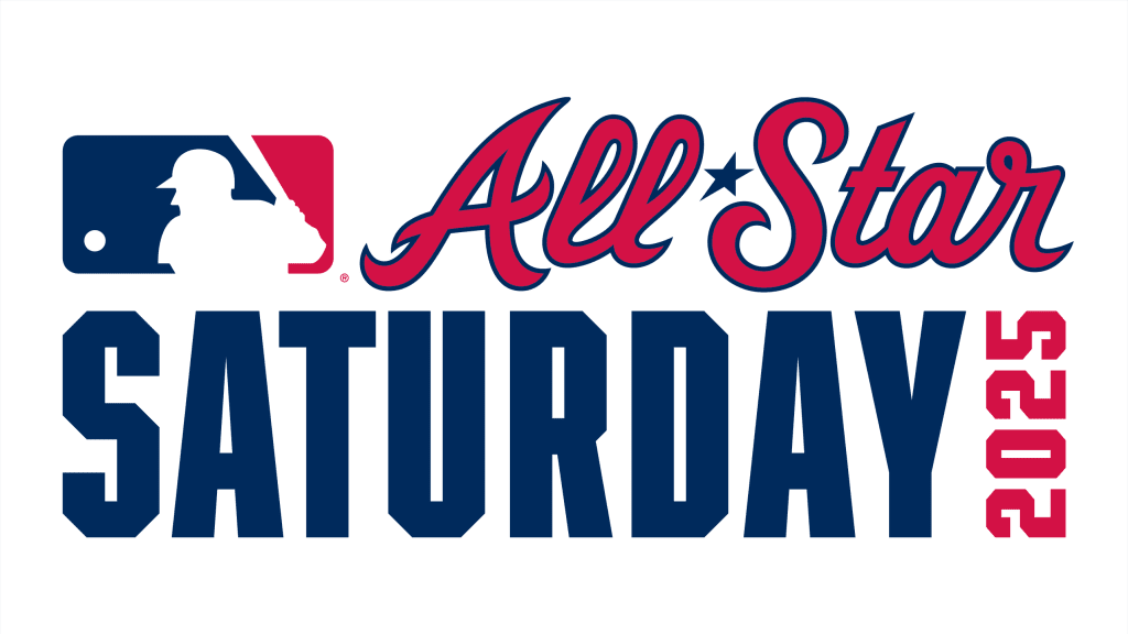 MLB All-Star Saturday 2025 logo featuring a baseball player silhouette and star in Atlanta, Georgia.
