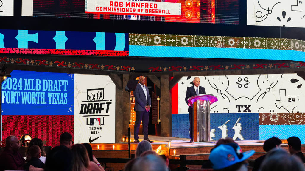 Rob Manfred, MLB commissioner, speaks at the 2024 MLB Draft in Fort Worth, Texas in Atlanta, Georgia.