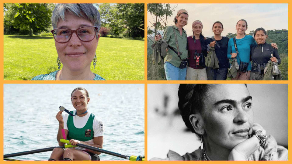 A collage of four photos featuring women in nature, rowing, and a historical portrait in Atlanta, Georgia.