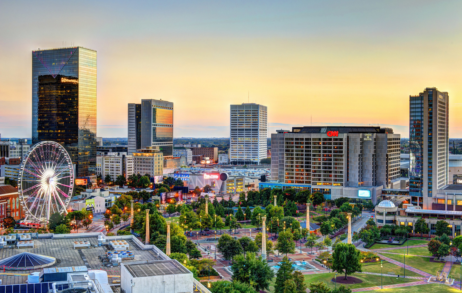 Sunset at Centennial Olympic Park in Downtown Atlanta