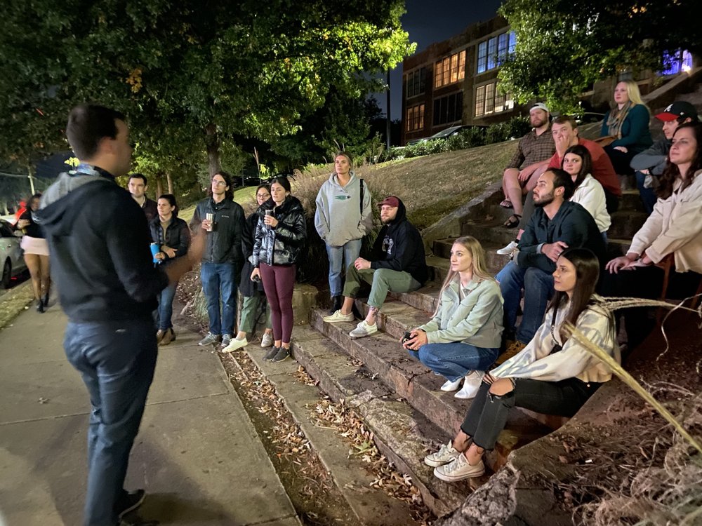 image of crowd listening to spookiest stories of Little 5 Points