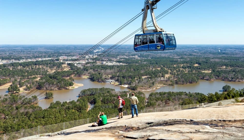 Visitors riding to the top of Stone Mountain