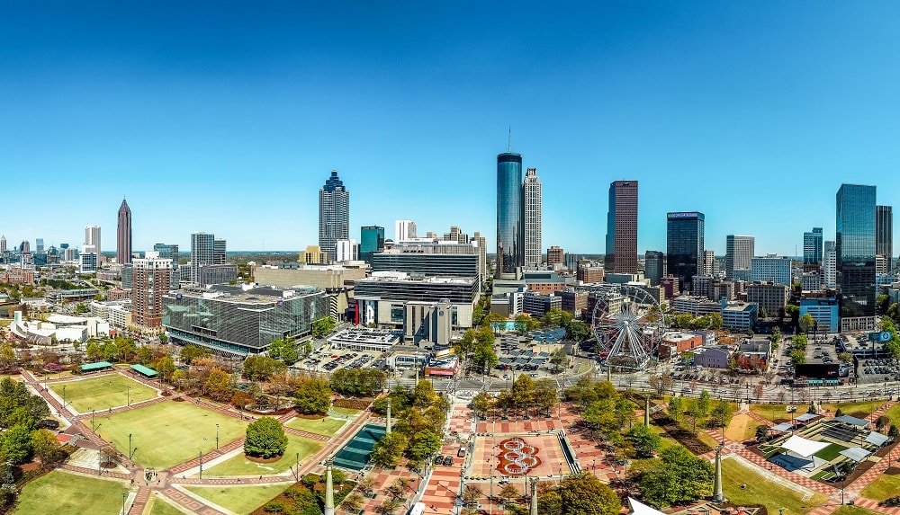 
Panoramic view of Centennial Olympic Park and Pemberton Place
