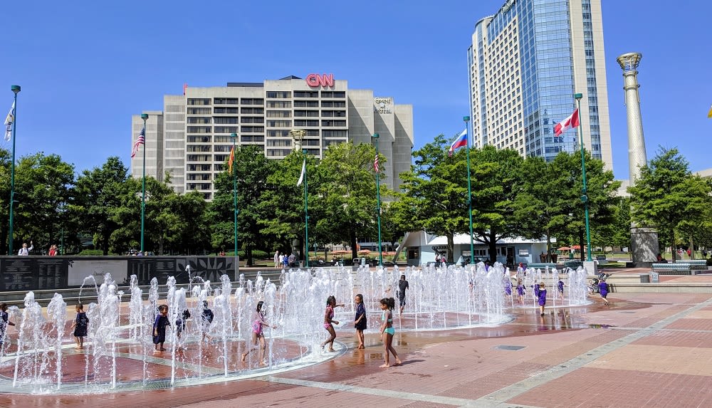 Kids playing in the Fountain of Rings at Centennial Olympic Park