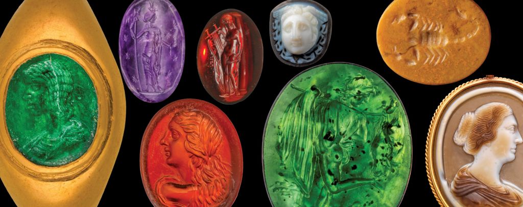 Eight ancient gemstones.
