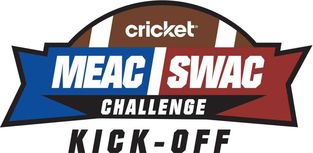 Cricket logo with 'MEAC SWAC Challenge Kick-Off' text on a football graphic in Atlanta, Georgia.