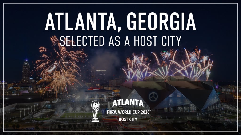 Atlanta Selected As A 2026 World Cup Host City 1 Fireworks explode over Atlanta's Mercedes-Benz Stadium, celebrating FIFA World Cup 2026 host city selection in Atlanta, Georgia.