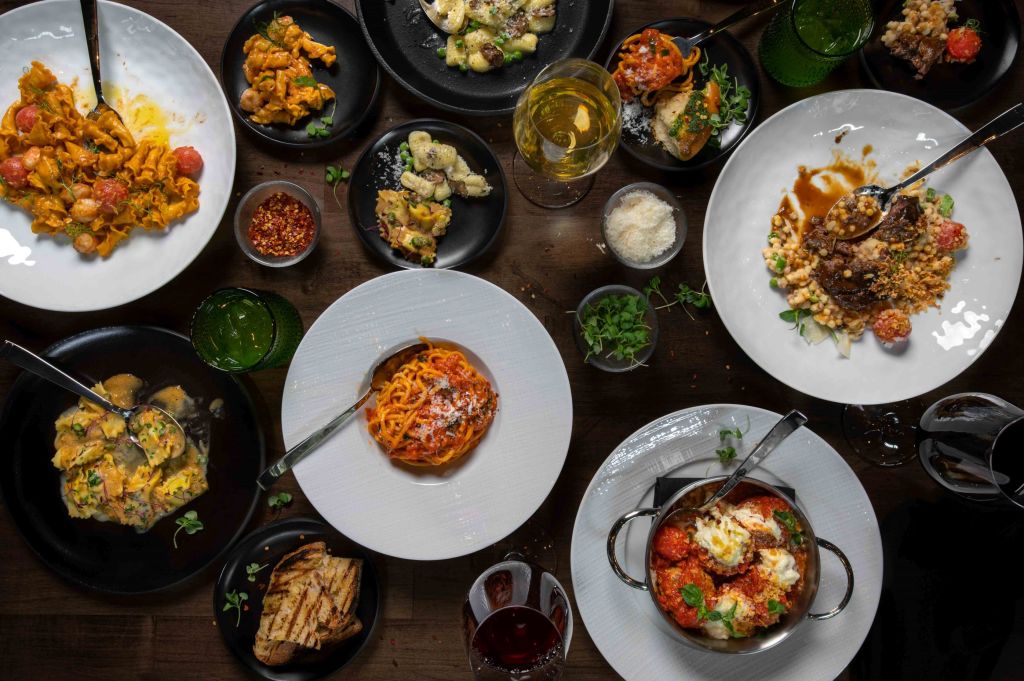 Plates of food on a table.