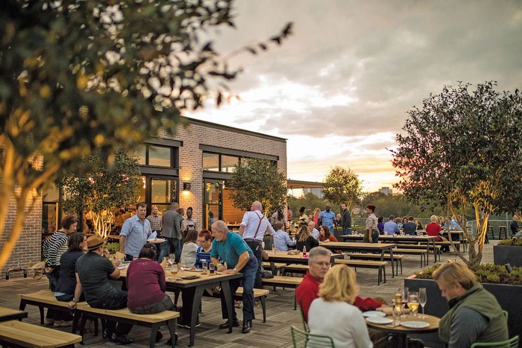 image of sunsets on the patio at 9 Mile Station in altanta ga