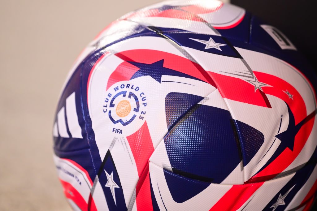 A soccer ball with a patriotic design featuring stars and stripes in red, white, and blue in Atlanta, Georgia.