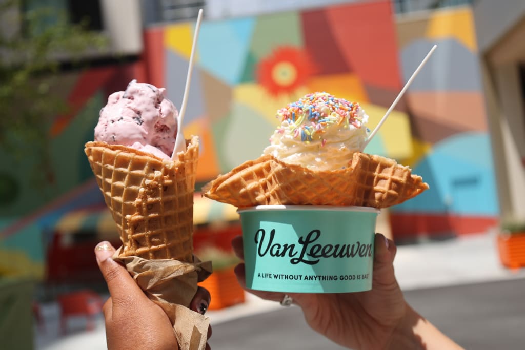 ice cream cone and ice cream in a cup