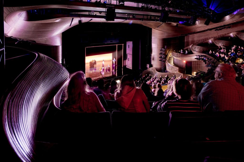 The view from the top of Alliance Theatre toward the stage. 