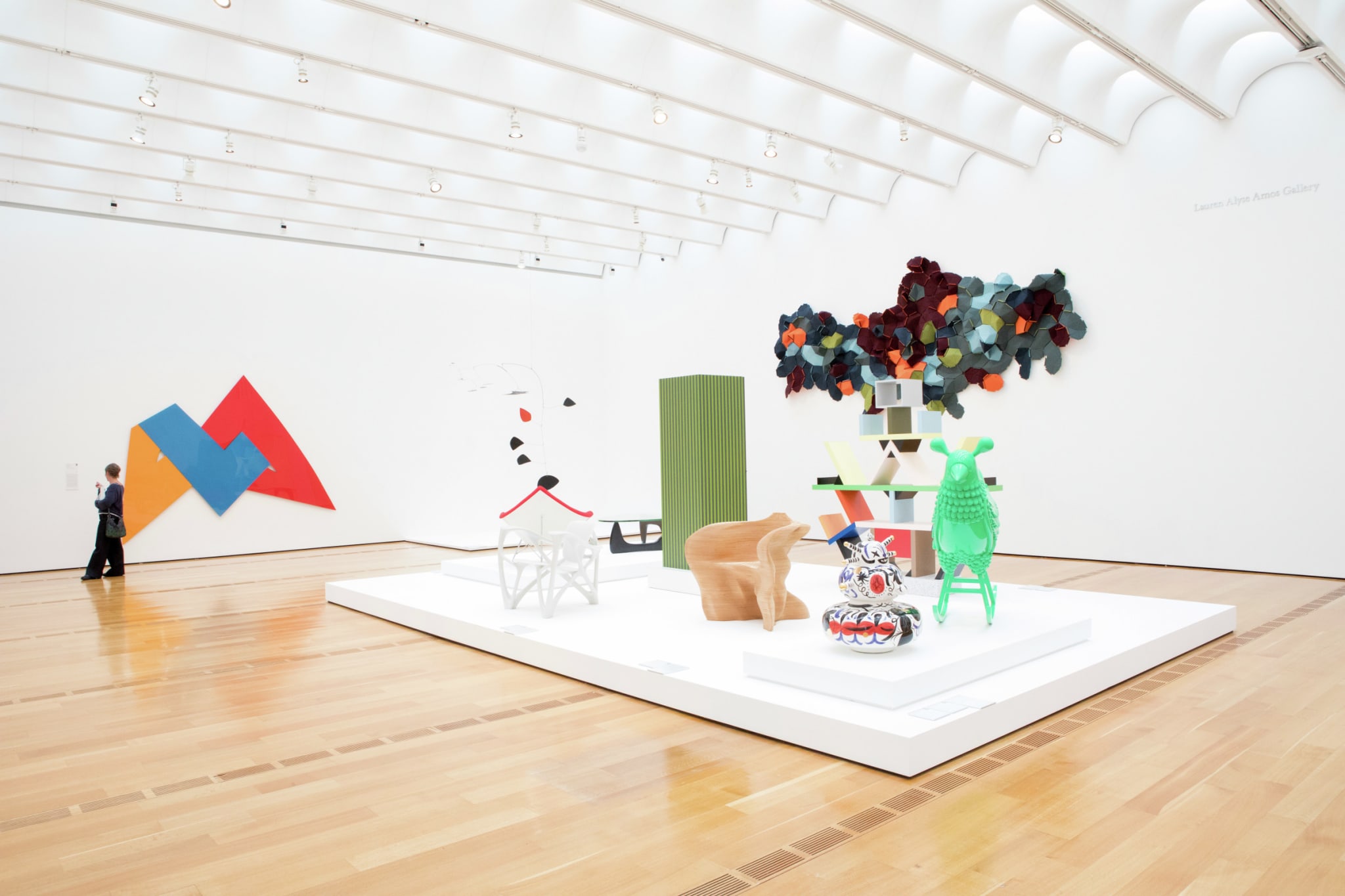 A modern art gallery with colorful abstract paintings and sculptures on display in Atlanta, Georgia.