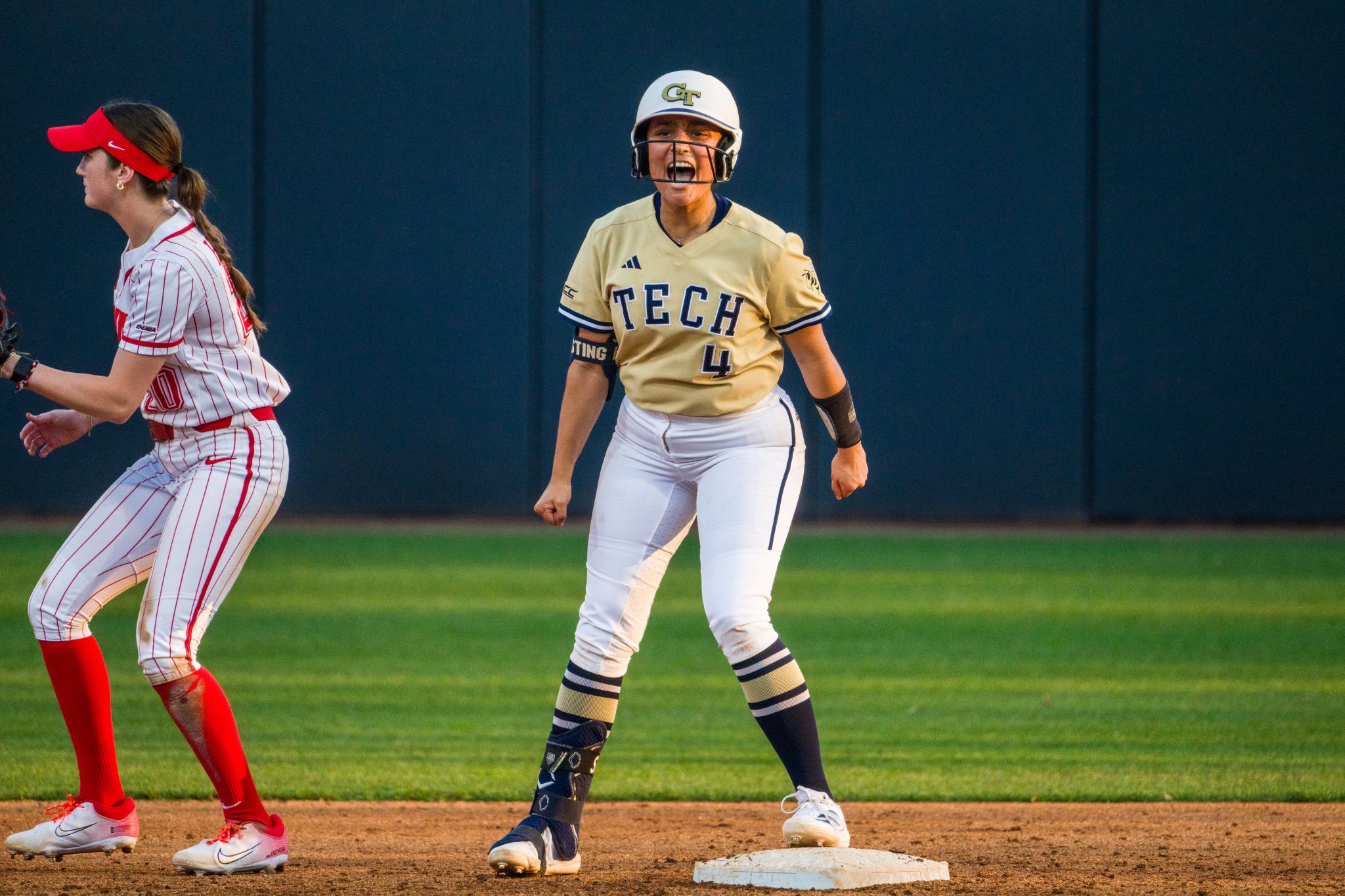 softball player at base