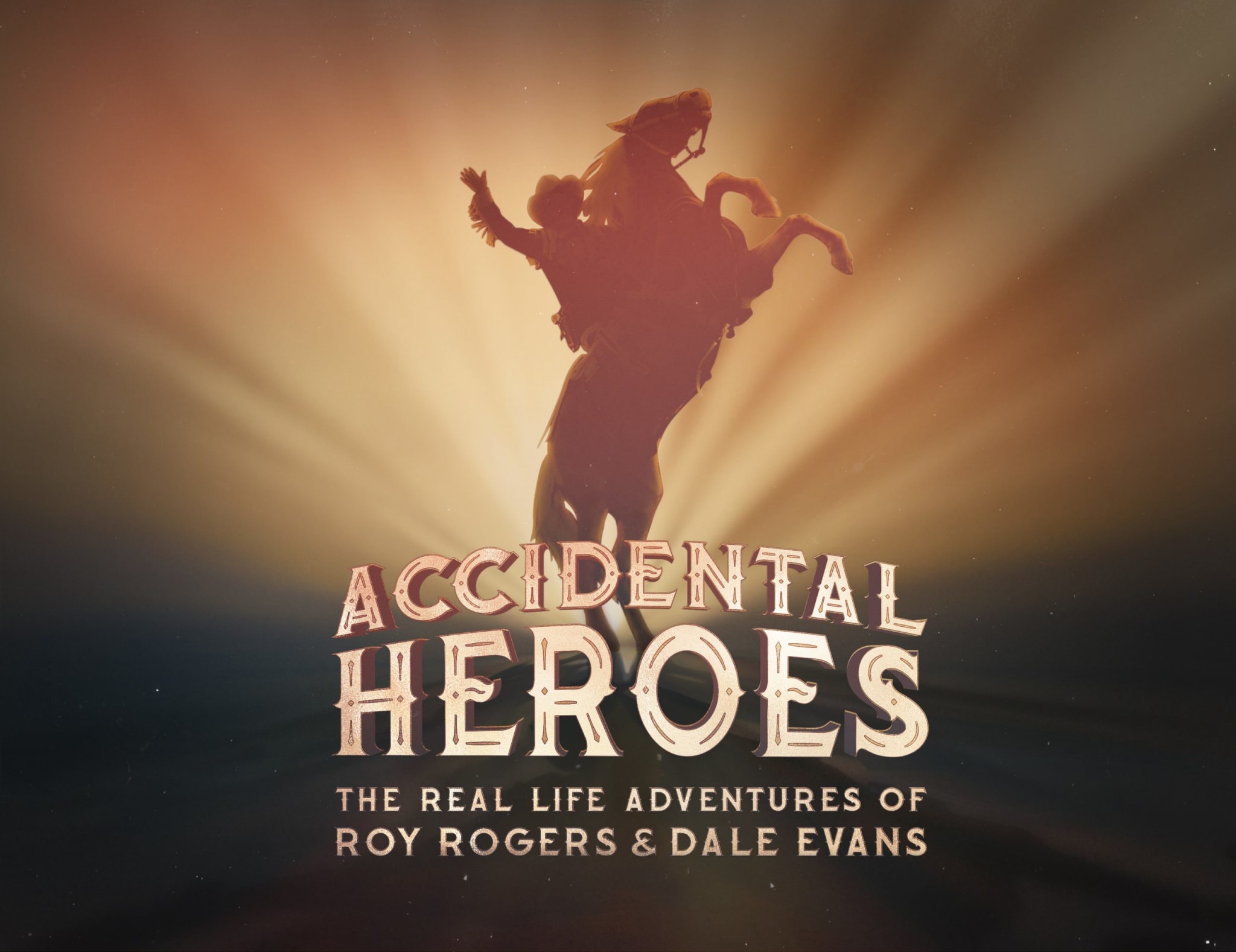 A cowboy on a bucking bronco against a sunset backdrop with 'Accidental Heroes' text in Atlanta, Georgia.