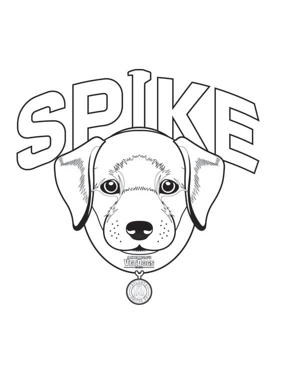 HAPPY HOLIDAYS 4 A black and white illustration of a dog's face with the word 'SPIKE' above it in Atlanta, Georgia.