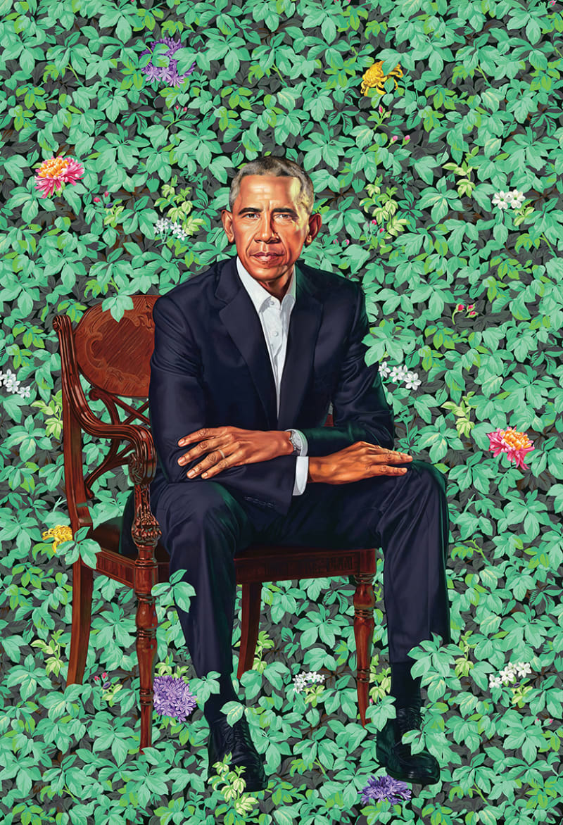 A painting of Barack Obama as part of "The Obama Portraits Tour" on display at High Museum of Art.