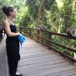 The bride observing the Monkey Forest in Ubud