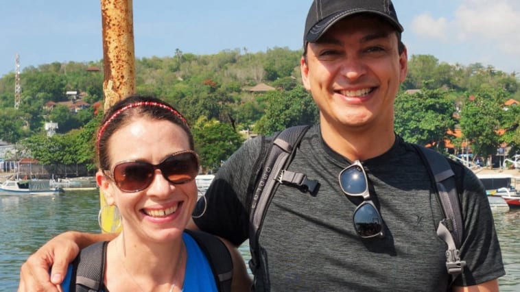 On the dock waiting for the fast ferry to Gili T. Note the high end sunglasses I bought from a street vendor before we got on the boat.