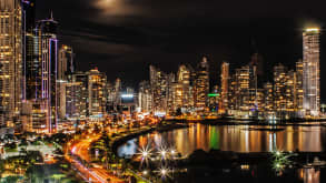 Panama City - Nice small historic old town - Casco Viejo, Cinta Costera - skyscraper skyline promenade along the sea and Panama Canal - null