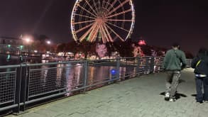 Montreal - Good time with friends - Old Montreal with the big Ferris wheel and my two friends in front