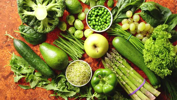 Green fruits and veggies