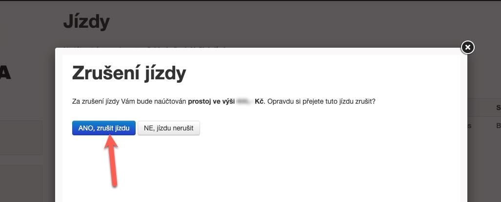 Zrušení jízdy potvrzení