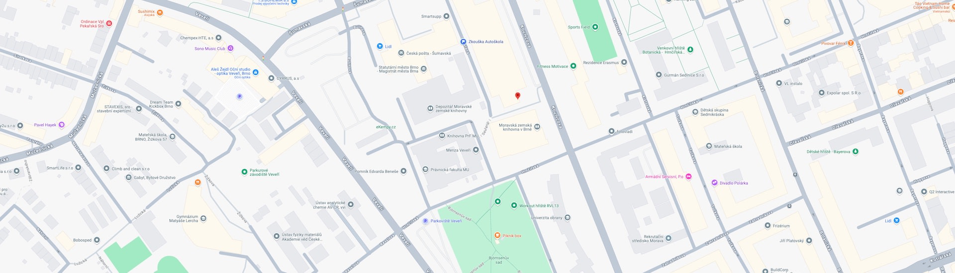Mapa s vyznačenou pokladnou Magistrátu města Brna pro úhradu správního poplatku za zkoušku