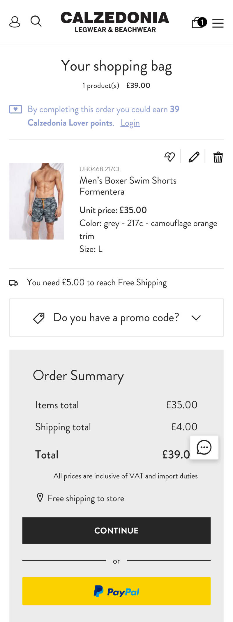 An example of a clear checkout page on a mobile
