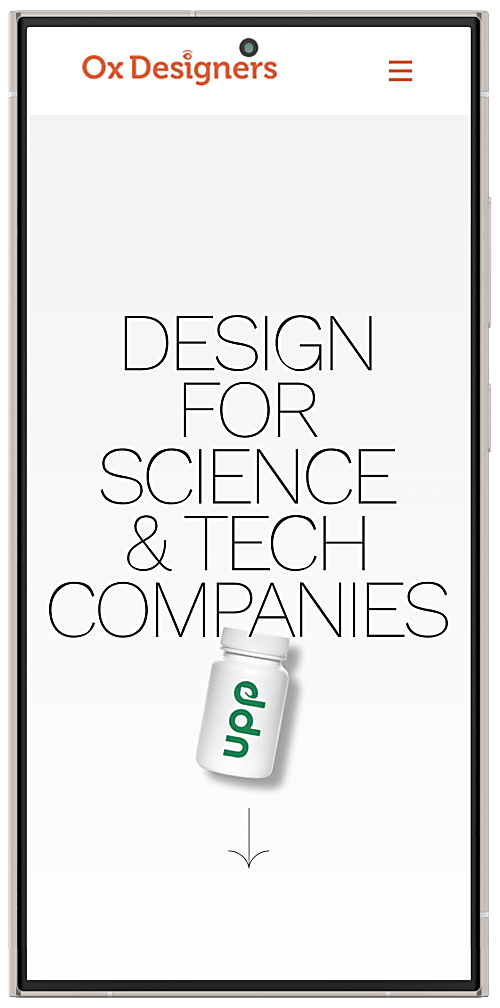 Ox Designers - specialist graphic design for STEM companies - mobile version of site