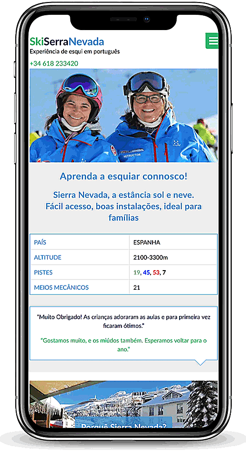 Portuguese Ski School, Sierra Nevada, Spain - mobile version of site