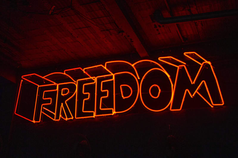 The word Freedom in orange neon lights representing the ideal of being free from dependencies on external resources. (Photo by Ronê Ferreira from Pexels: https://www.pexels.com/photo/close-up-photo-of-red-neon-light-signage-3690005/).