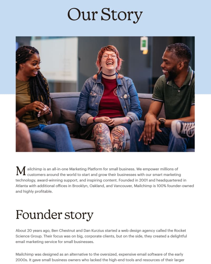 The about page used by Mailchimp