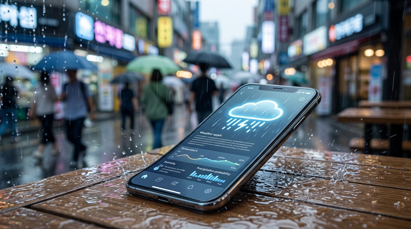 Smartphone displaying a weather forecast.