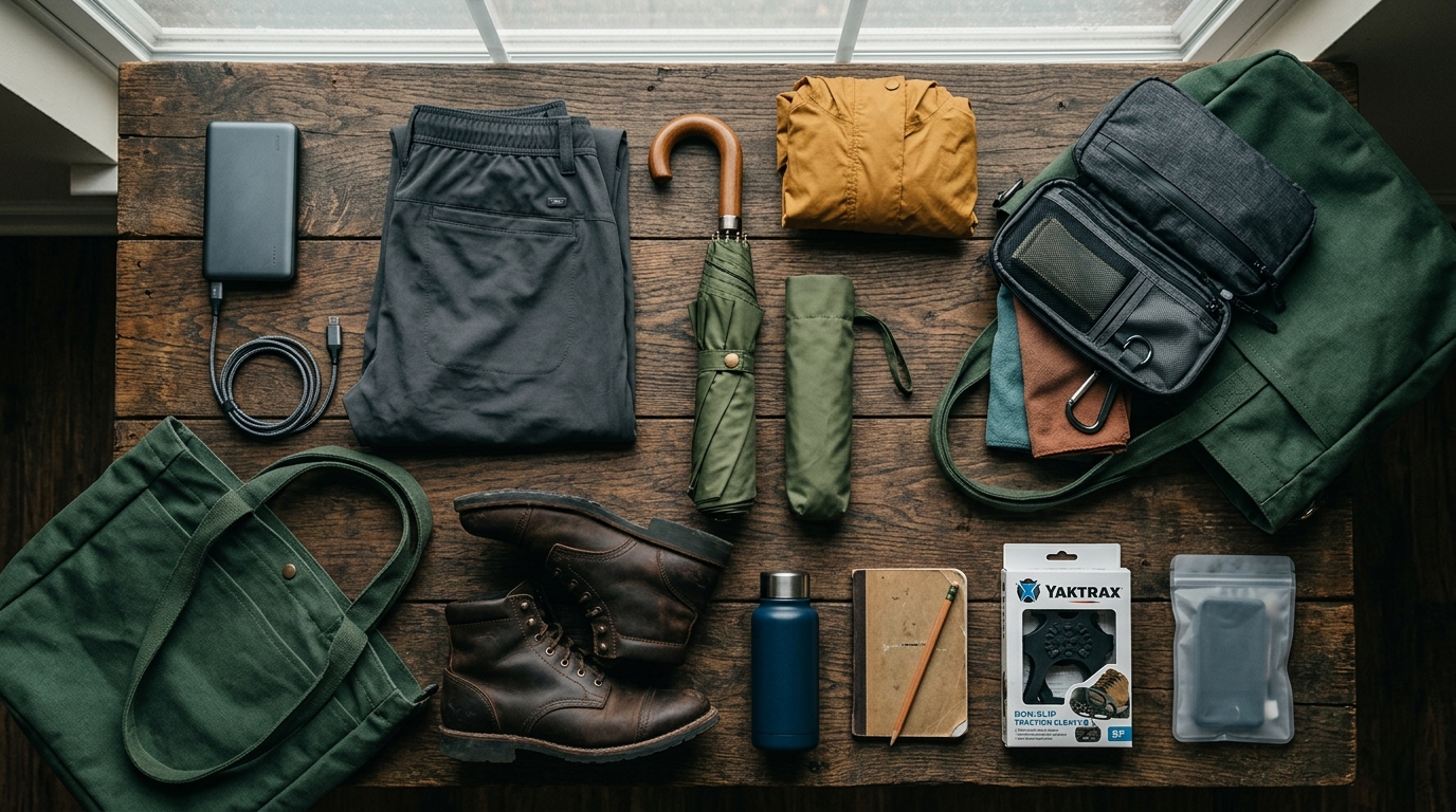 Travel essentials for rainy weather in Korea.