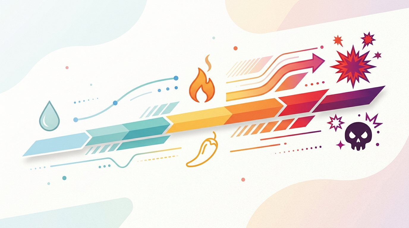 Infographic showing a spice level gradient from mild to extreme.