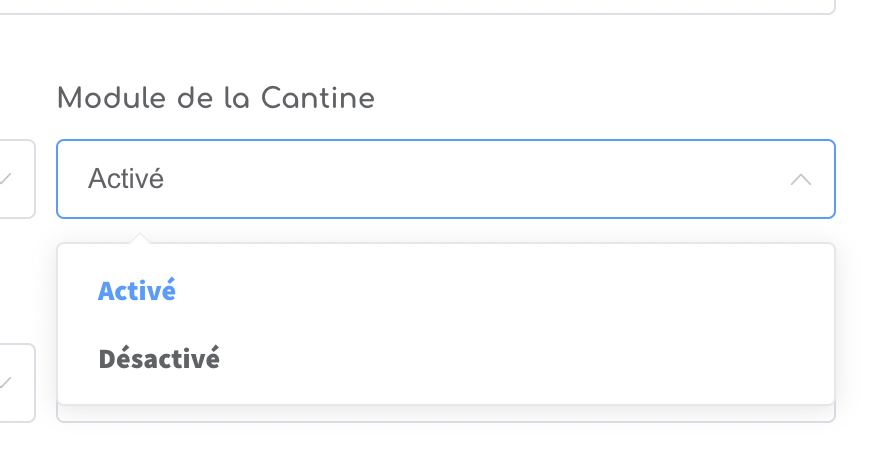 Comment activer le module cantine dans une classe ?