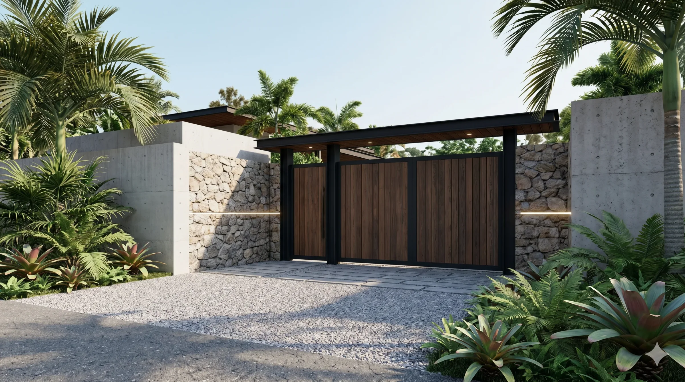 Cổng và tường rào đồng bộ kiến trúc