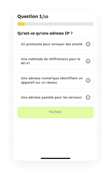 Screenshot exemple d'une question d'un quiz