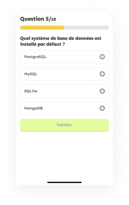 Screenshot exemple d'une question d'un quiz