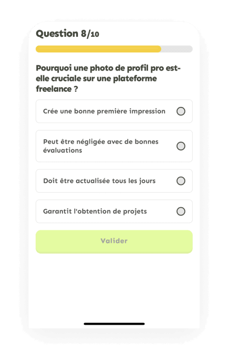 Screenshot exemple d'une question d'un quiz