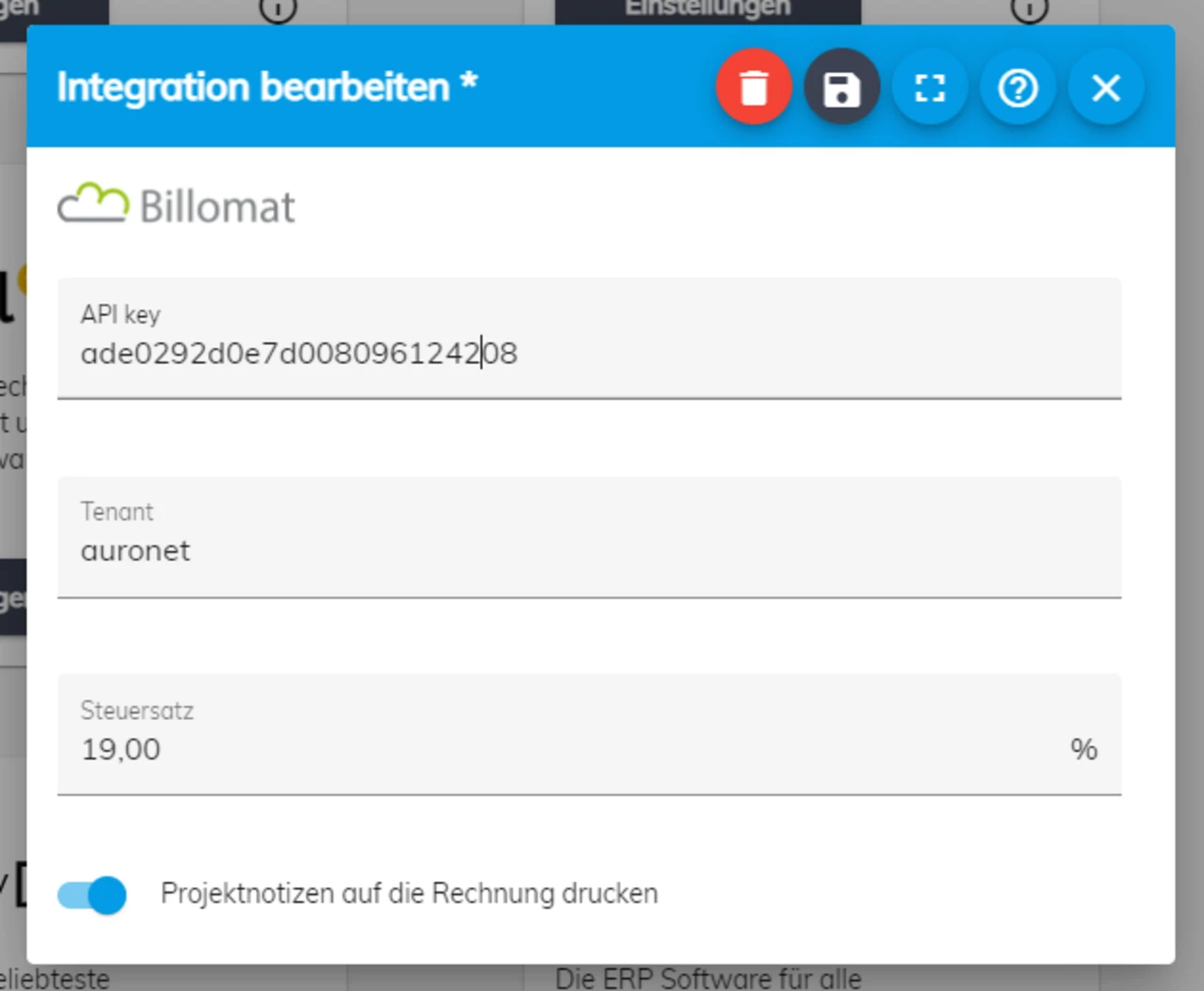 billomat Verbindung
