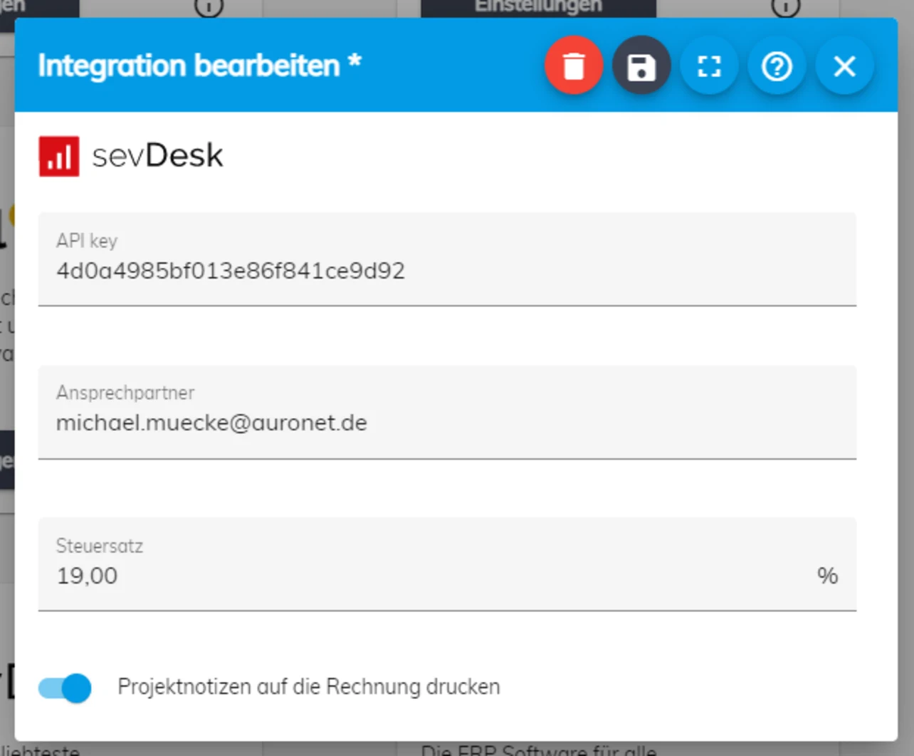 sevdesk Verbindung