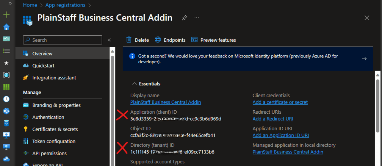 Azure Entra App Registration Übersicht