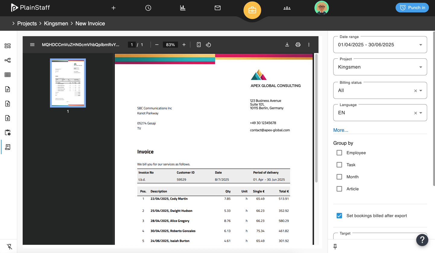 PlainStaff Rechnungs-Dashboard