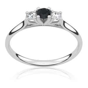 Pierścionek zaręczynowy z białego złota z czarnym diamentem i brylantami Trilogy 0,27 ct