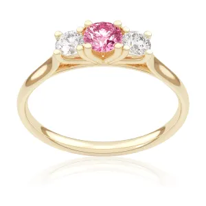 Pierścionek zaręczynowy z żółtego złota z różowym szafirem i brylantami Trilogy 0,52 ct